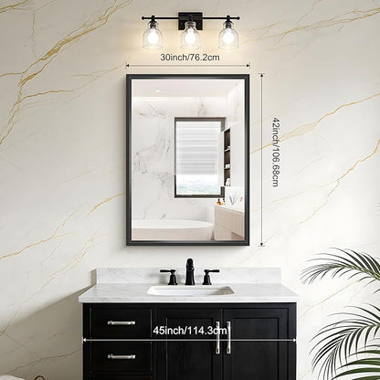Bathroom Mirror, 42 x 30 Inch Brushed Black Rectangle Mirror, 0.6" Thickened - Image 2