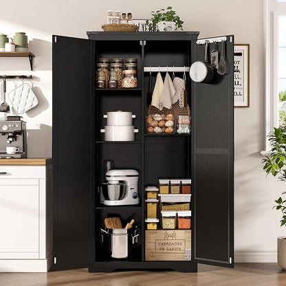 Tall Storage Cabinet with Adjustable Shelves, Farmhouse Pantry Organize with 2 - Image 5