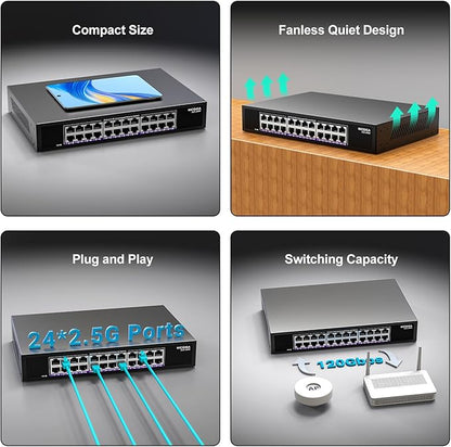 24 Port 2.5Gb Ethernet Switch Unmanaged, NICGIGA 24 Port 2.5G Network Switch - Image 6
