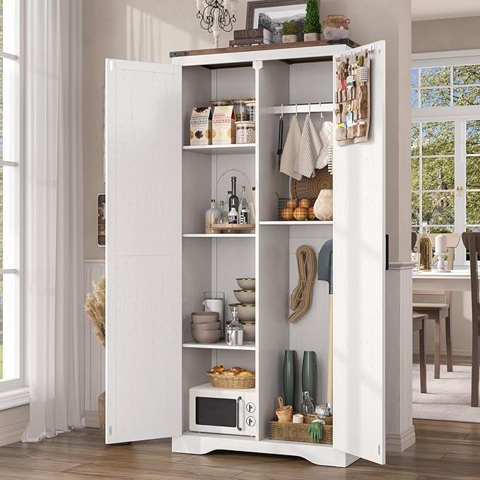 69" Tall Storage Cabinet with Adjustable Shelves, Farmhouse Pantry Organize - Image 4