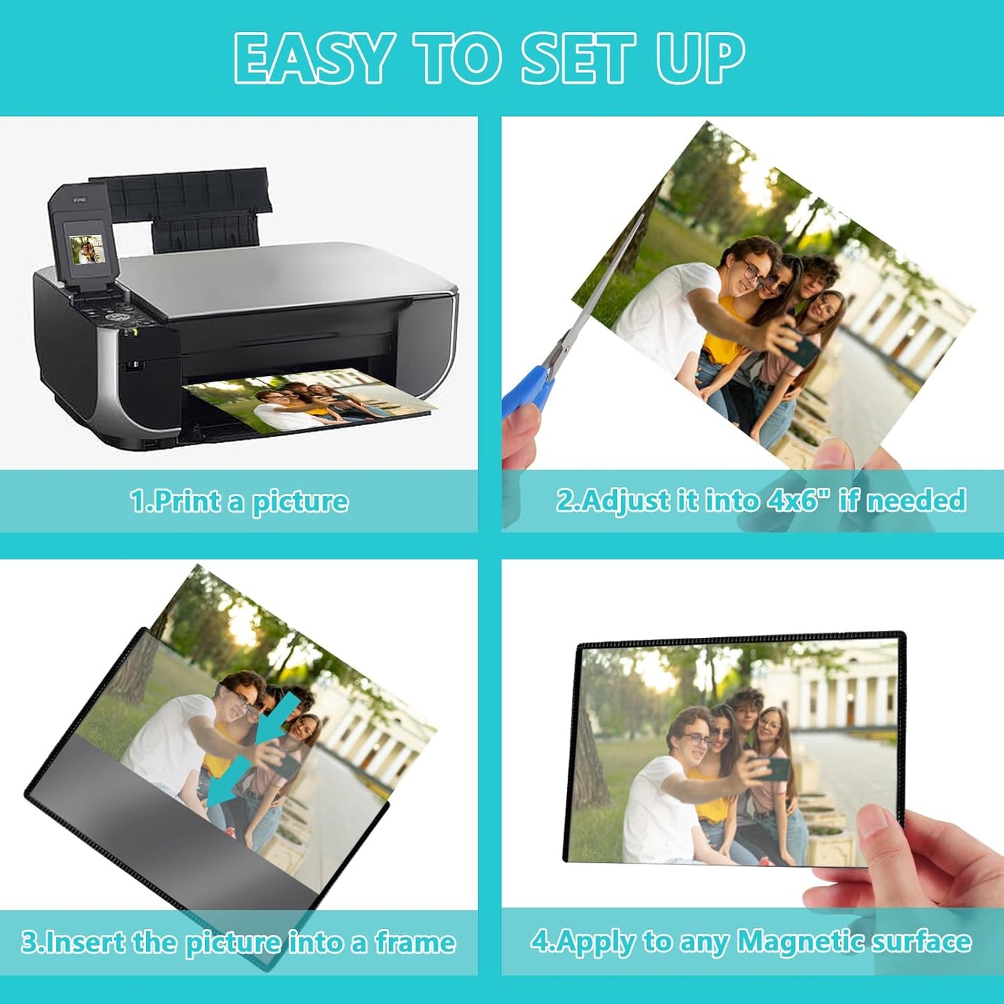 Sloworld Magnetic Picture Frame, 15 Pack Magnet Photo Frames for Refrigerator 4"x6" Reusable Fridge Photograph Frames for Locker/Whiteboard/Office Cabinet (Black 15 Pack)