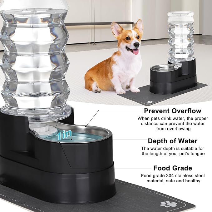 RIZZARI Large Water Dispenser for Dogs: 8L Raised Black Auto-Refill Stainless - Image 5