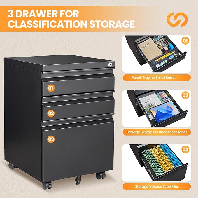 3 Drawer Mobile File Cabinet - Image 8