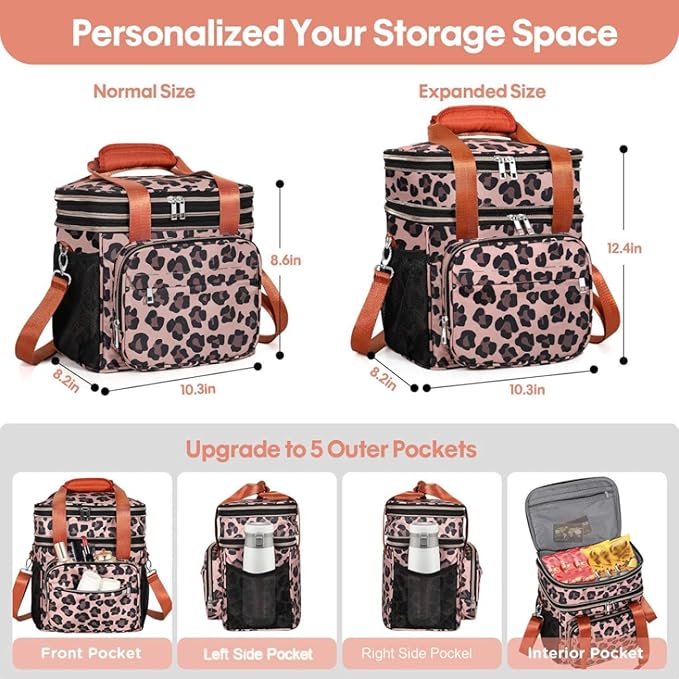 GLENKEY Expandable Insulated Lunch Box, Double Deck Lightweight Large Lunch Bag - Image 3