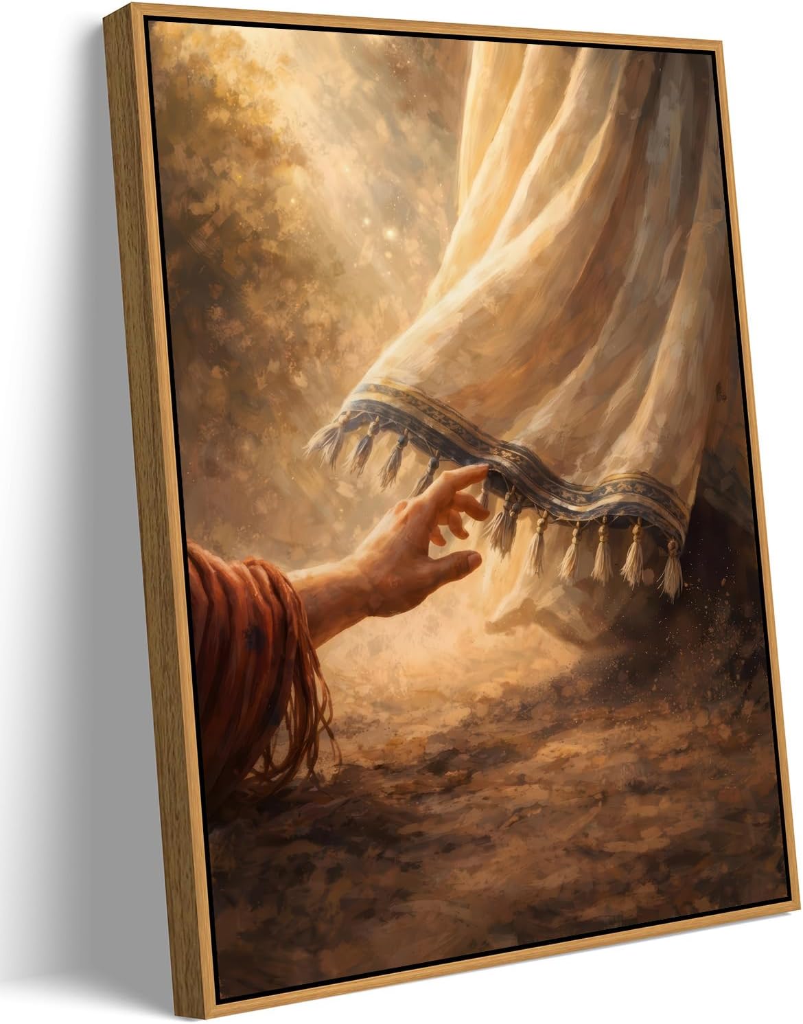 Framed Jesus Canvas Wall Art,Touching the Hem of His Garment Wall Decor Picture, Jesus Healing Christian Poster Print, for Bedroom Living Room Church Decoration