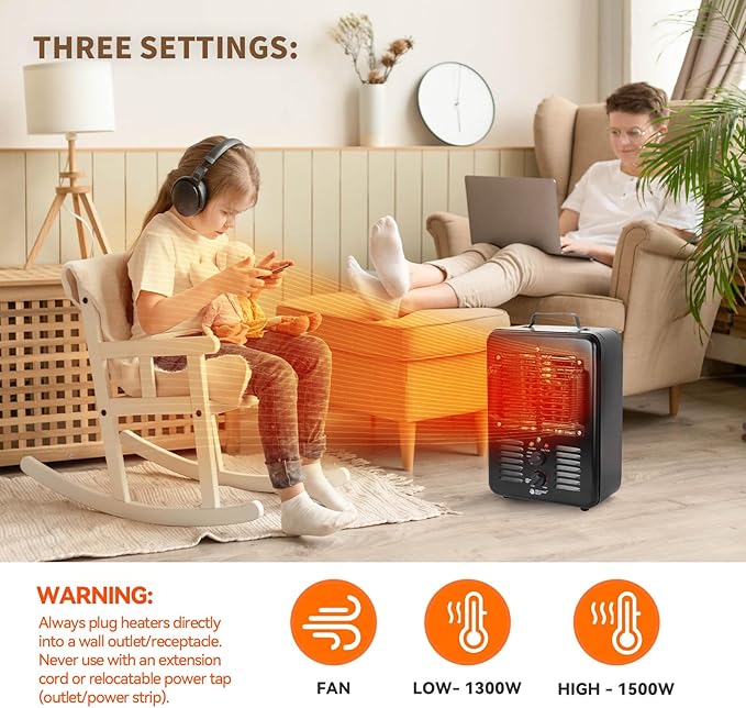 Milkhouse Space Heater, 1300W/1500W Electric Heater - Image 5