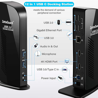 ZettaGuard USB 3.0 and USB-C Universal Laptop Docking Station - Image 2