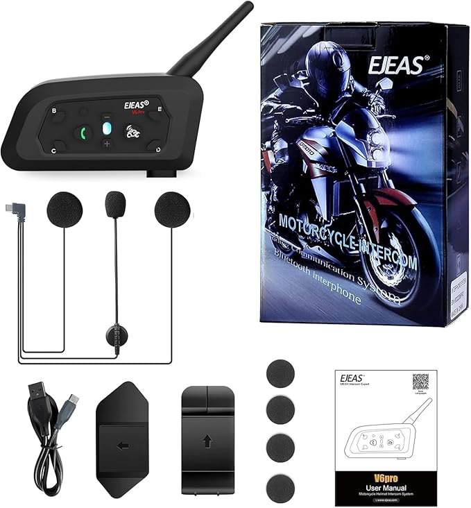 EJEAS V6 Pro Motorcycle Bluetooth Headset, Upgraded 2 Riders Intercom Helmet - Image 7