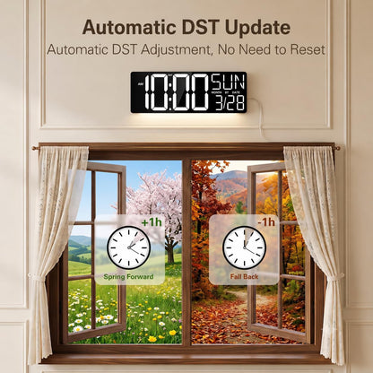 JALL 18" Large Digital Wall Clock with Big Numbers, Remote, Timer, 12 RGB Wall Clock with Date and Temp for Teachers Seniors, Digital Clock for Arena, Gym, Living Room Classroom Decor (White)