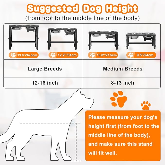 Elevated Dog Bowls, 4 Height Adjustable Metal Raised Bowl Stand - Image 8