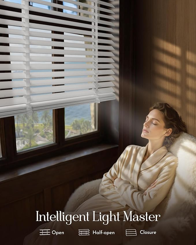 Graywind Motorized Solid Wood Blinds 90% Blackout Smart Electric Horizontal - Image 2