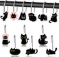 MALLMALL6 12Pcs Black Cat Shower Curtain Hooks Metal Rustproof Funny Decorative Pendants with Pink Flower Bread Fish for Bathroom Bedroom Room Home Lovely Decor Accessories Stainless Curtain Rings