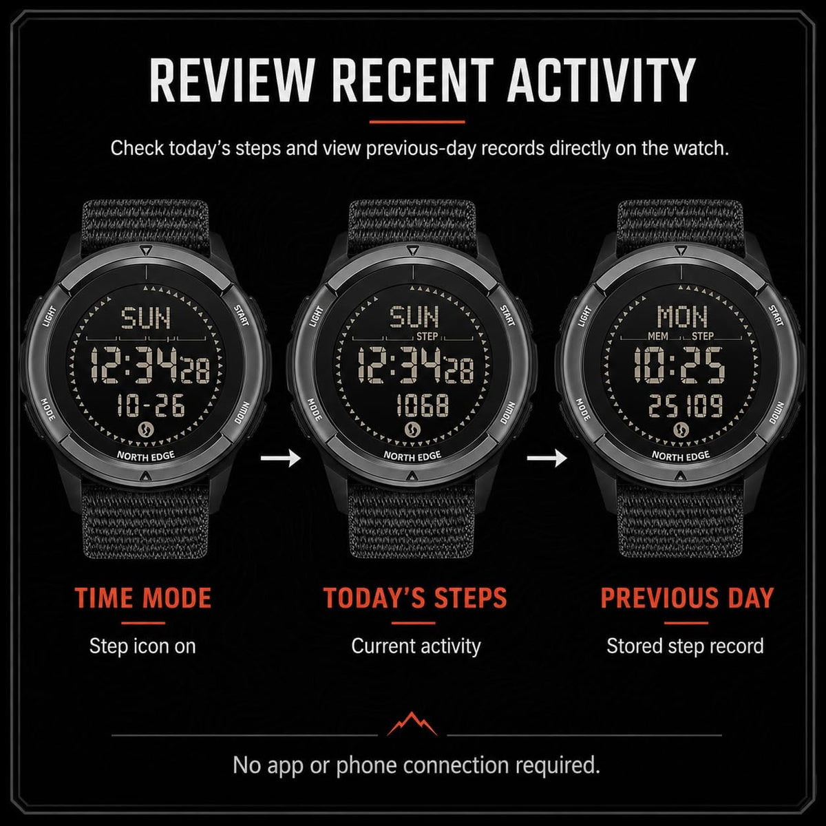 north edge alps outdoor digital compass watch for showing dimensions