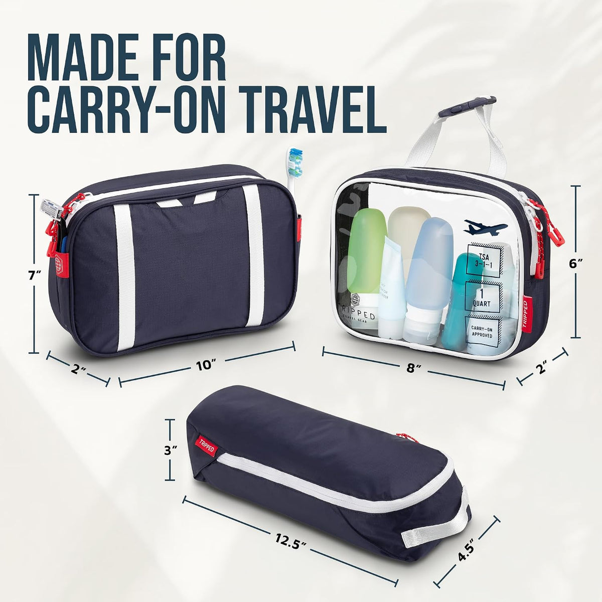 TRIPPED Travel Gear 3-Piece Travel Toiletry Bag Set