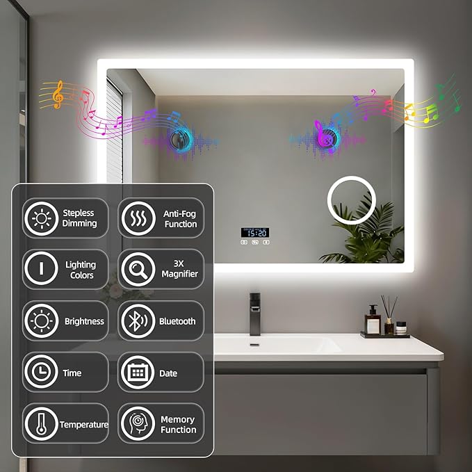 LUVODI Bathroom Mirror LED Lighted: 40x24 inch Rectangle Makeup Vanity - Image 2