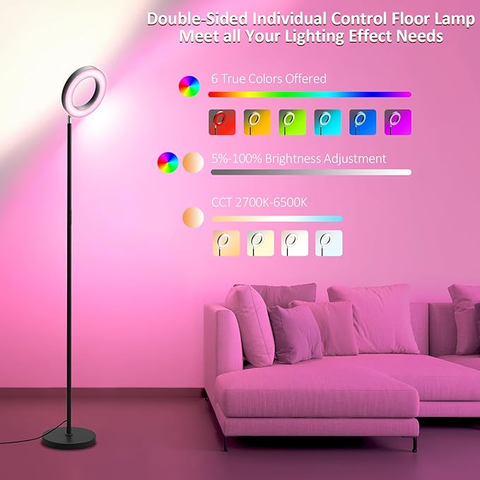 42W Dual-Sided Floor Lamp, RGB Color Changing LED Standing Lamp - Image 3