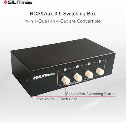SIUNIMAS 4-in 1-Out RCA and 3.5mm Aux Audio Receiver Switching Box 4 Channels - Image 3