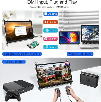 HAMTYSAN 7 Inch Raspberry Pi Screen Touchscreen Monitor 1024x600 Small HDMI - Image 5
