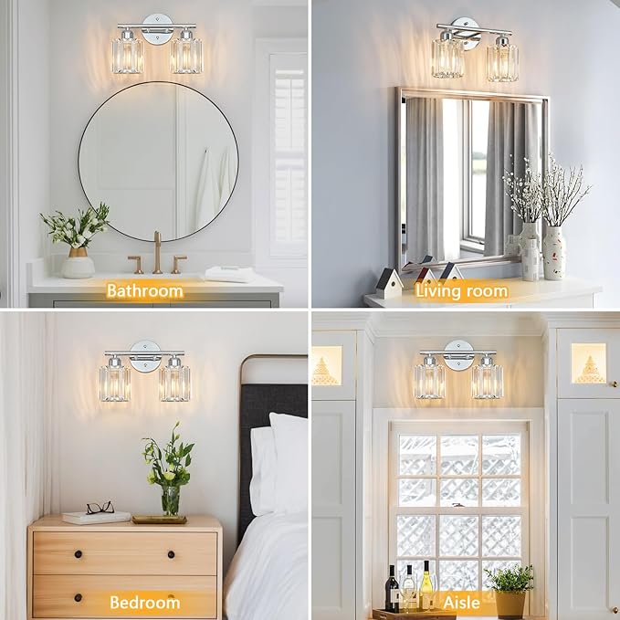 FDPBY Modern 2 Light Crystal Vanity Light, Chrome Vertical Bathroom Light - Image 4
