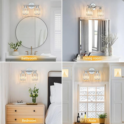 FDPBY Modern 2 Light Crystal Vanity Light, Chrome Vertical Bathroom Light - Image 4