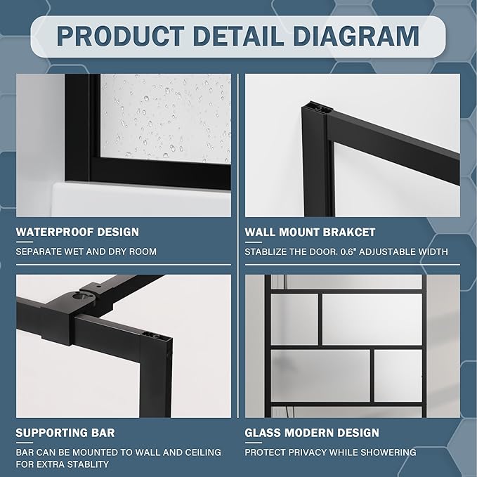 Goodyo 34” X 72” Shower Door Tempered Glass Framed Shower Screen Panel - Image 4