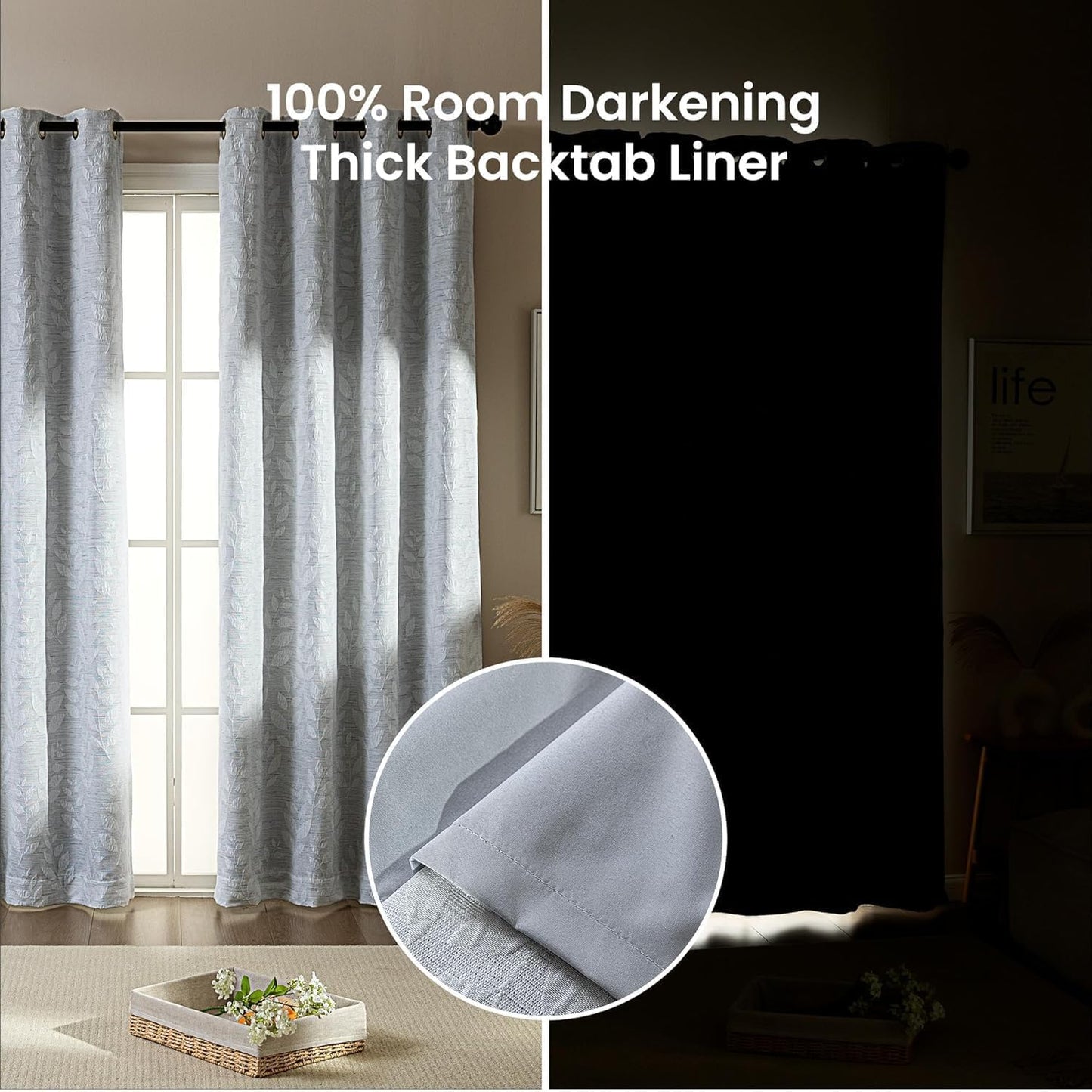 SLEEP ZONE Blackout Curtains for Bedroom and Living Room, Curtains & Drapes with Thermal Insulation for Room Darkening, Jacquard 180 GSM Window Curtain Panels, Light Gray, 52" × 95"