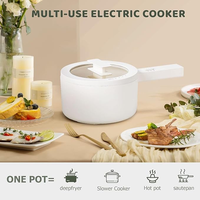 Electric Hot Pot, 1.5L Ceramic Glaze Non-stick Mini Pan, Portable Electric Pot - Image 4