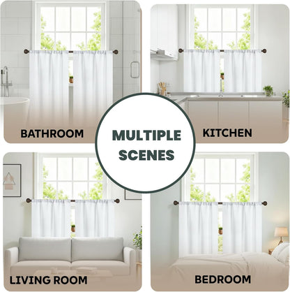 Easy Home Short Blackout Window Curtain Rod Pocket Thermal Privacy Curtain Tiers 36 Inch Length for Kitchen Farmhouse Closet, Living Room, Bathroom Shades (White, 27" W X 36" L (Pack of 2))
