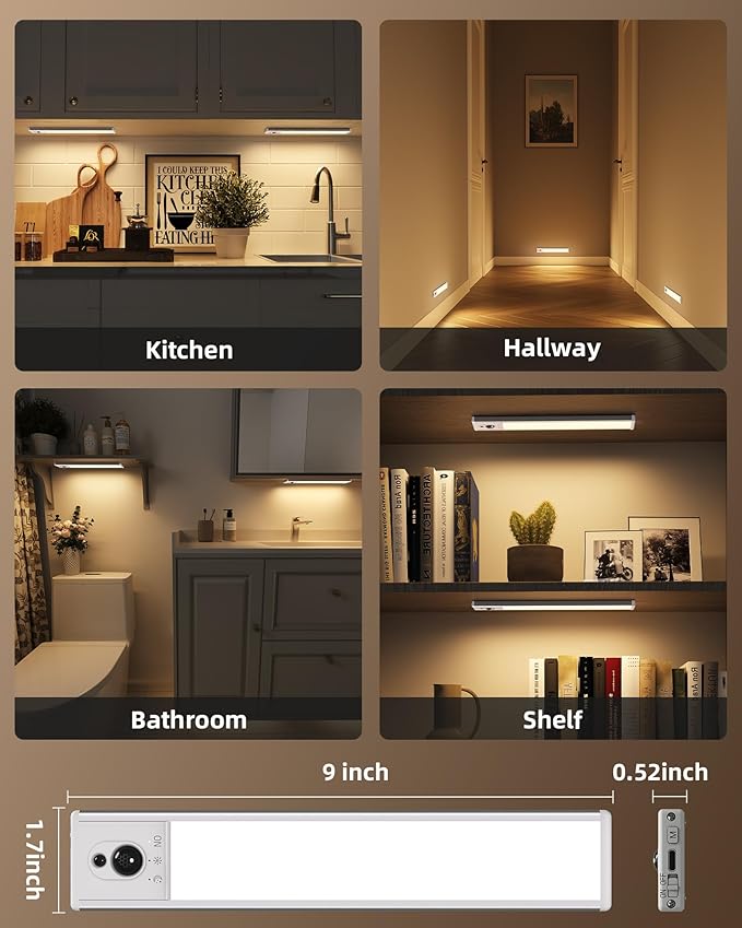 EZVALO 3 Pack Under Cabinet Lighting, Rechargeable Motion Sensor Light - Image 8