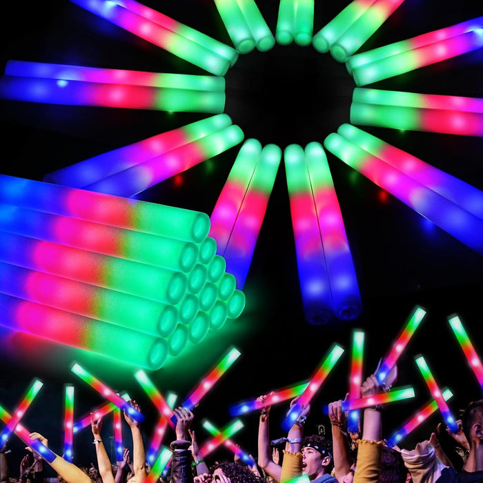 SHQDD 210 PCS Foam Glow Sticks with 3 Modes Colorful Flashing, Glow in Dark Party Supplies, Bulk for Wedding, Raves, Concert, Halloween, 4th of July