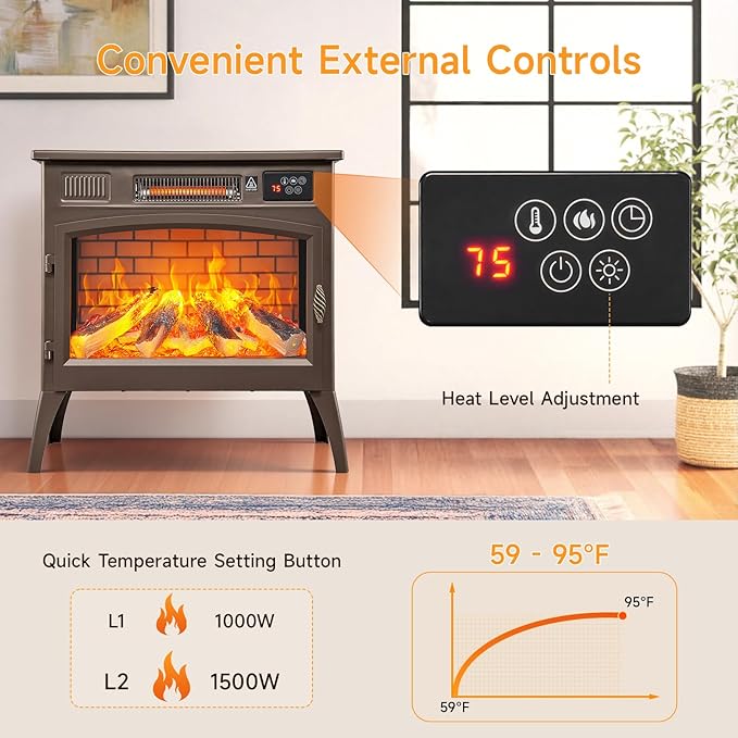 24″ Freestanding Electric Fireplace Stove - Image 5
