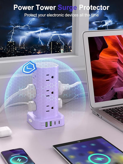 Power Strip Tower with Multiple Outlets, Flat Plug Surge Protector Tower - Image 5
