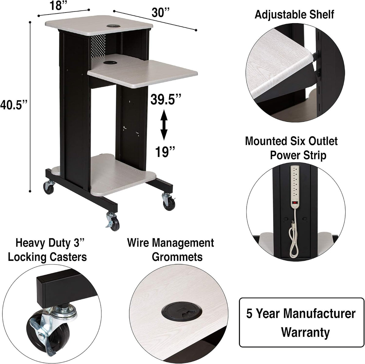 OEF Furnishings Presentation Cart and Stand, OEFPRC200, Steel Frame, Ivory Wo...