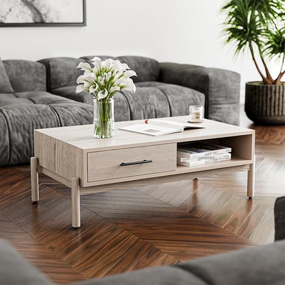 Bme Coffee Table for Living Room, Lyra Solid Wood Rectangle, Mid Century Modern by Bme