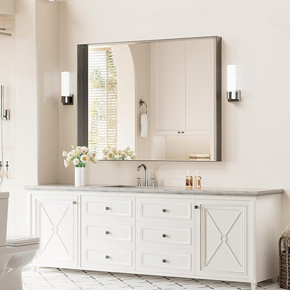 Koonmi 30x40 Inch Black Metal Framed Bathroom Mirror - Image 2