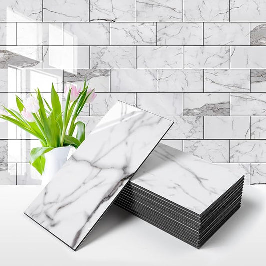 Vamos Tile 100-Piece Glossy Statury White Peel and Stick Backsplash Tile by VamosTile