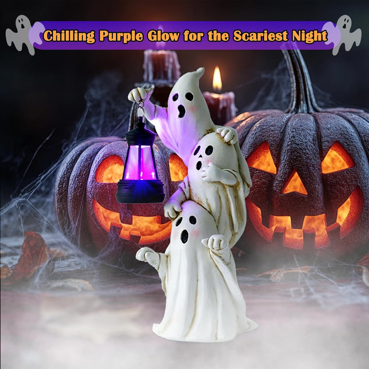 twinbling Triple Ghosts Halloween Decorations Outdoor with Solar Lantern,Cute...