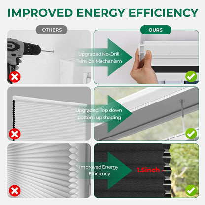 Allesin Top Down Bottom Up Cordless Cellular Shades,Thermal Insulation Honeycomb Blinds for Indoor Windows,Blackout (Black-no Drill,31"x64")