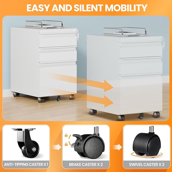 3 Drawer Mobile File Cabinet - Image 4
