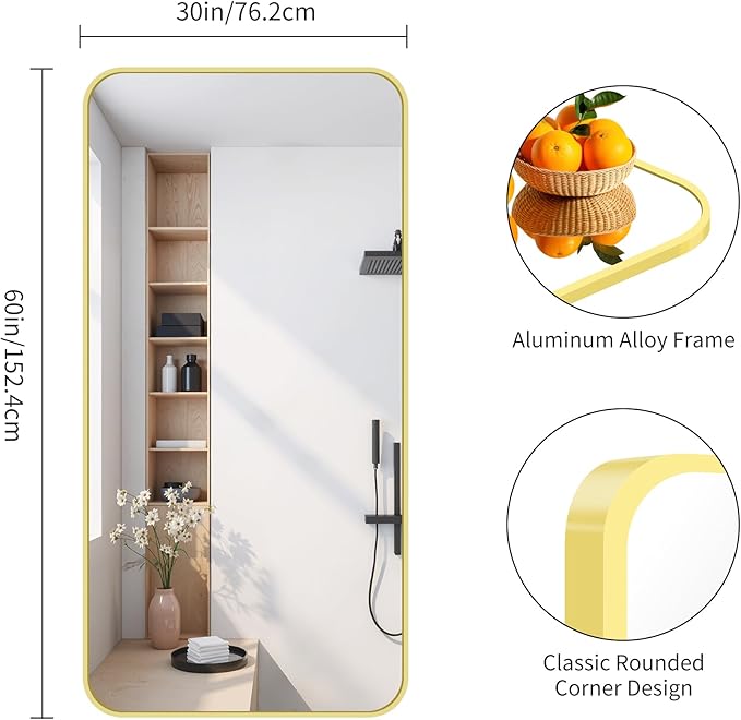 FORBATH 30x60 Inch Gold Bathroom Mirror - Image 8