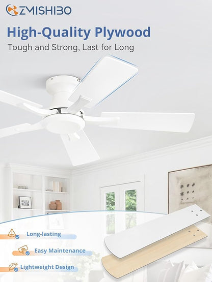 ZMISHIBO 42 Inch Ceiling Fan No Light, Flush Mount Low Profile, Modern White - Image 6