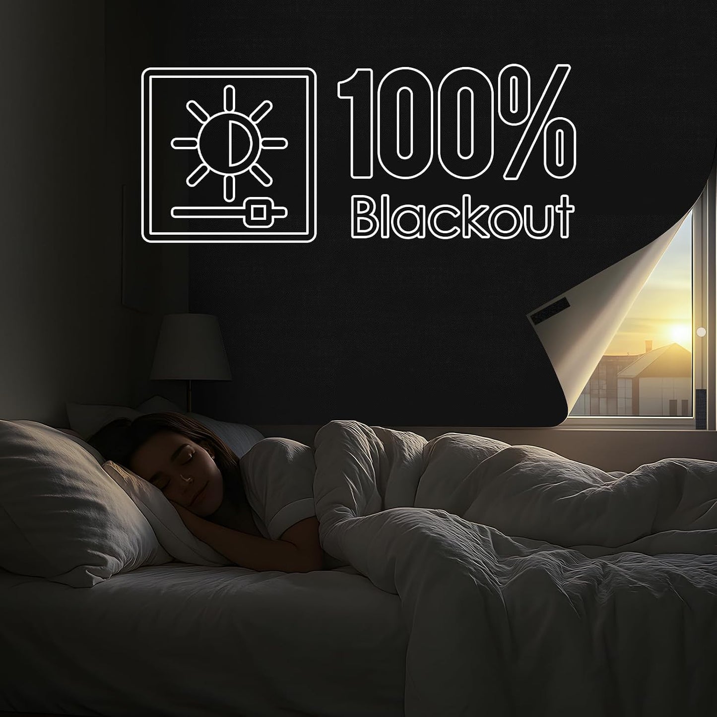 100% Blackout Curtains for Bedroom,Black Out Window Cover, Portable Window Blinds,Travel DIY Window for Baby Nursery,Dorm Room and Media Room (Black 118"x57")