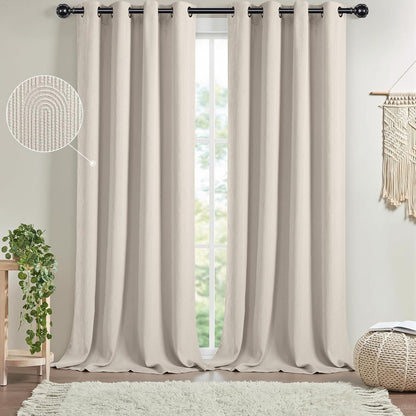 Beige Boho Blackout Curtains 2 Panels for Bedroom 52W*84L | Mid Century Modern Cotton Textured Patterned Drapes
