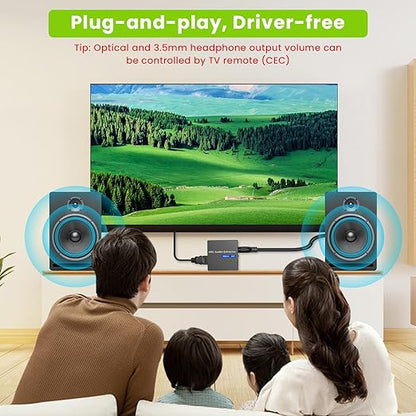 192KHz ARC Audio Extractor, HDMI ARC to Toslink/Optical+3.5mm AUX Output - Image 3