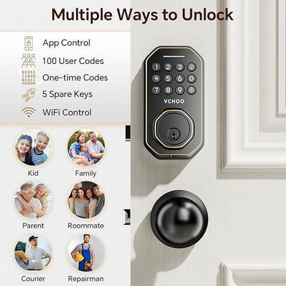 VCHOO Keyless Entry Door Lock Set WiFi Smart App Control Door Lock - Image 3