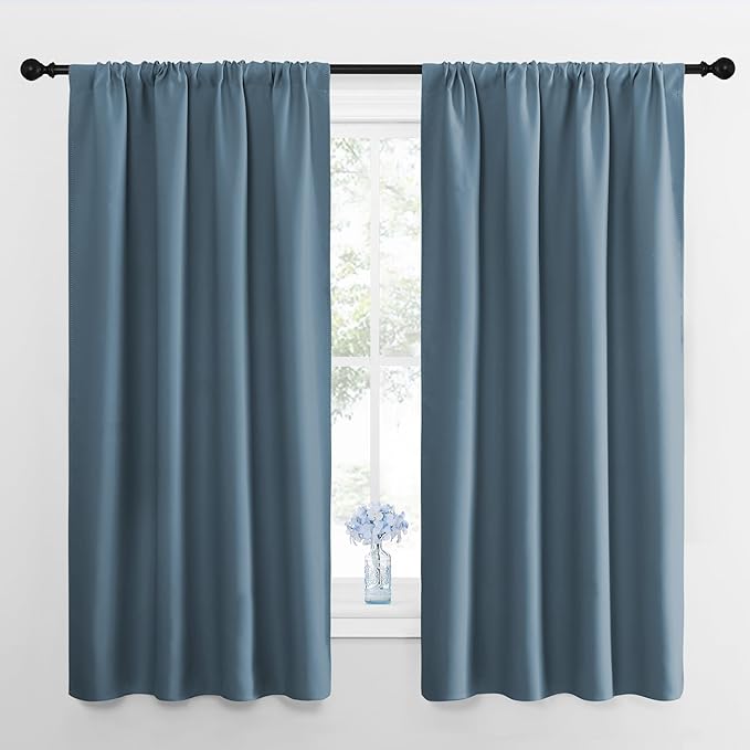 NICETOWN Bedroom Curtains Blackout Draperies, Smoky Blue, 1 Pair, 34-inch W x by NICETOWN