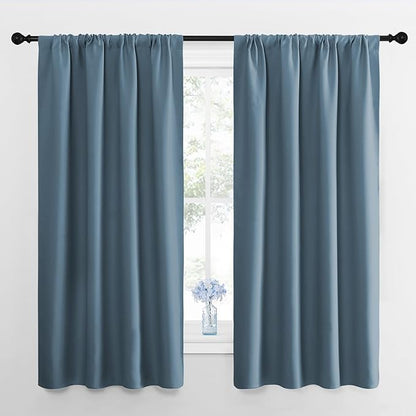 NICETOWN Bedroom Curtains Blackout Draperies, Smoky Blue, 1 Pair, 34-inch W x by NICETOWN