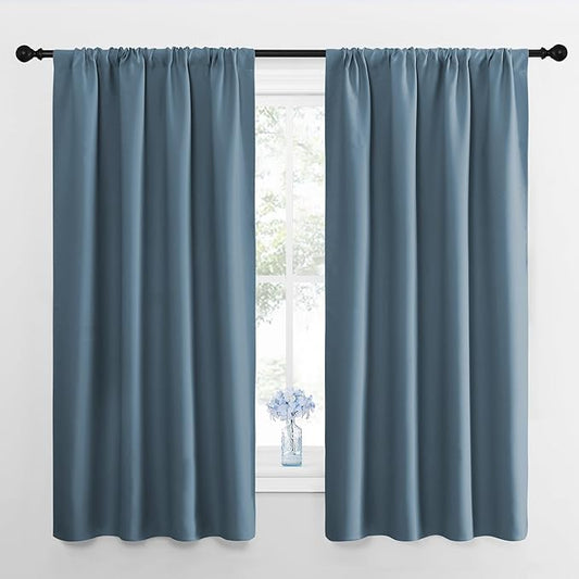 NICETOWN Bedroom Curtains Blackout Draperies, Smoky Blue, 1 Pair, 34-inch W x by NICETOWN