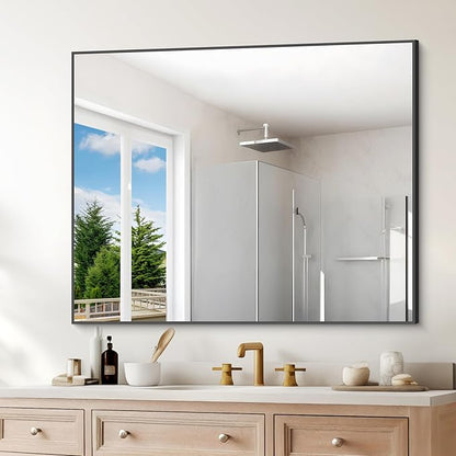 Black Bathroom Mirror for Wall, 30x36 Inch Rectangle Mirrors - Image 4
