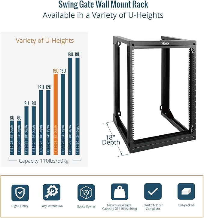 Tecmojo 15U Server Rack with Swing Gate, 15U Rack - Image 5